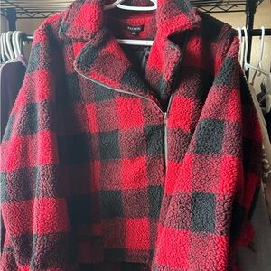Rachel Red and Black Checkered Teddy Jacket
